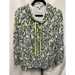 White Birch Leopard Print Hoodie Sweatshirt Women's Size L Neon Green Gray